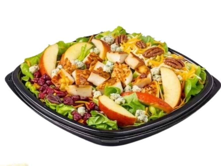 Apple and Cranberry Chicken Salad price $9.39 with 385 calories grilled chicken dried apples cranberries walnuts and mixed greens