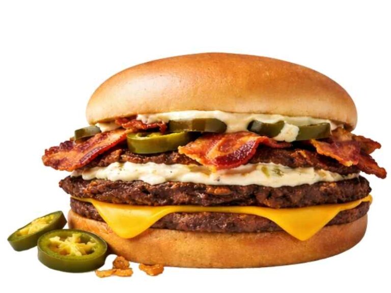 Bacon Blaze Jalapeño Double price $9.99 with 1140 calories two beef patties bacon jalapeños spicy blaze sauce