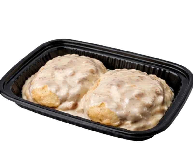 Biscuit and Gravy price $3.19 with 470 calories warm biscuit topped with creamy sausage gravy