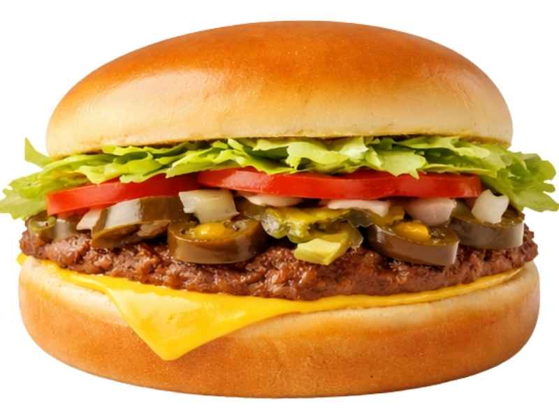 Jalapeño and Cheese Whataburger with spicy sliced jalapeños, melted American cheese, and creamy pepper sauce – 680 calories