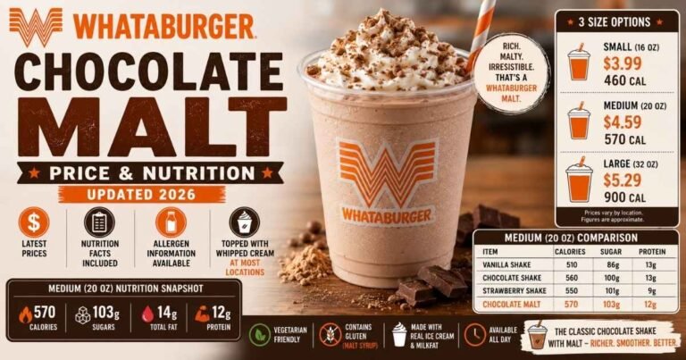 Whataburger Chocolate Malt with price, calories, nutrition facts, and size options (Updated 2026).