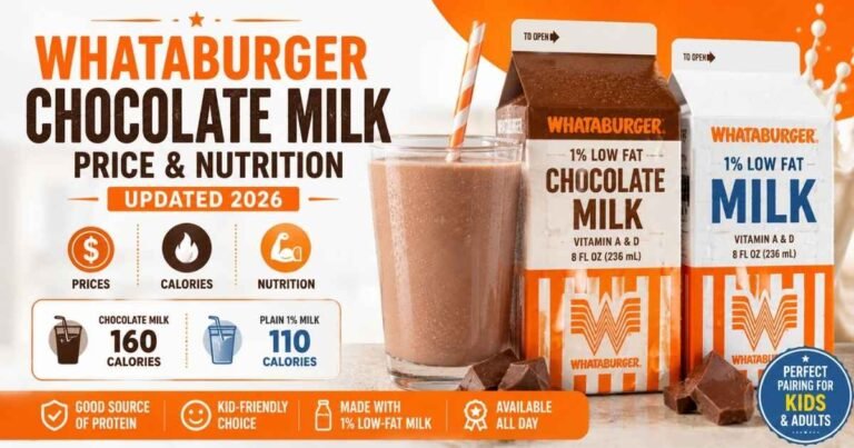 Whataburger Chocolate Milk and 1% Low-Fat Milk with 2026 prices, calories, nutrition facts, and kids meal drink comparison.