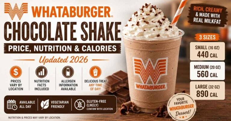 Whataburger Chocolate Shake with latest 2026 price, calories, nutrition facts, and size options.