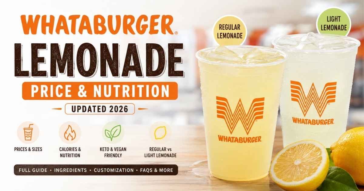 Whataburger Regular and Light Lemonade with 2026 price, calories, nutrition facts, and drink comparison guide.