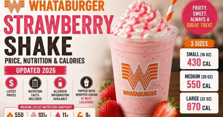 Whataburger Strawberry Shake with prices, calories, nutrition facts, and sizes (Updated 2026)